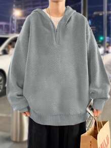 Claim Dot Men's Hooded Half-zip Sweater - Grey - View 1