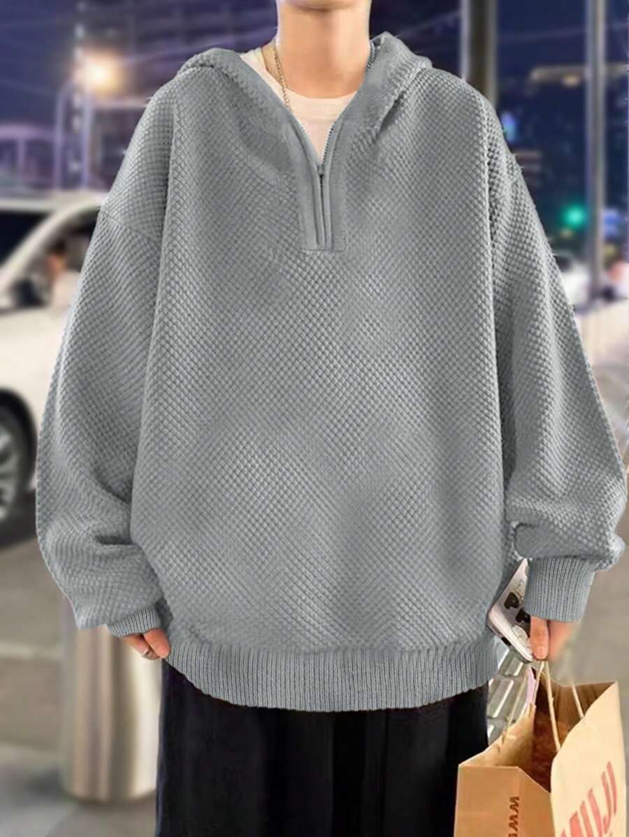 Claim Dot Men's Hooded Half-zip Sweater - Grey - View 1