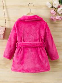 SHEIN Manteau doublé thermique épaissi pour jeune fille avec ceinture, décontracté et , tout-aller pour l'automne ou l'hiver, idéal pour les vacances - Rose vif - Voir 2