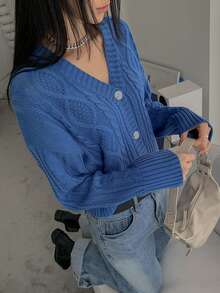 Dazy Tall Women'S Solid Color Drop Shoulder Cardigan Sweater With Button Front - Royal Blue - View 8