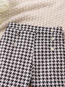 SHEIN Pantalones Rectos Para Niñas Con Estampado De Pata De Gallo - Blanco y Negro - Ver 6