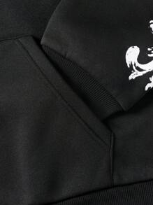 Manfinity Homme Nam Áo nỉ có mũ Với Slogan In Mẫu Và Dây rút - màu đen - Xem 5