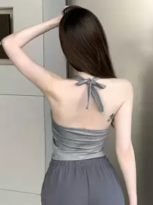 DAZY Của phụ nữ Halter Neck Áo ba lỗ - Xám - Xem 2