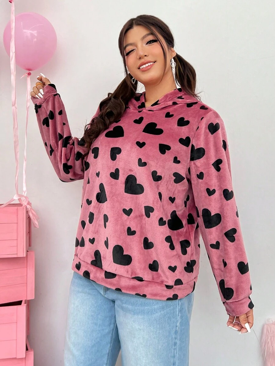 SHEIN EZwear Áo nỉ cỡ lớn với họa tiết trái tim - Nhiều màu - Xem 1