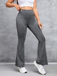 SHEIN PETITE Women's Solid Color High Waisted Wide Leg Pants - Grey - View 3