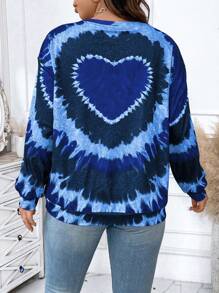 EMERY ROSE Plus Size Women's Tie-Dye Heart Print Sweatshirt Pullover Fall Sweatshirt - Royal Blue - View 2
