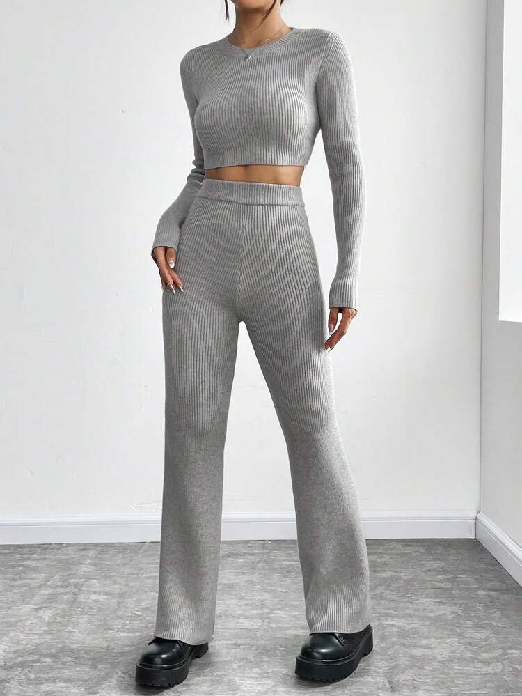 2pcs Women's Solid Color Knitwear Set