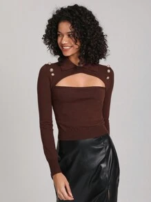 ILARIA ARGIOLAS Designer Cut Out Front Button Detail Sweater, For Holiday, Vacation, Festival, Ibiza Fits