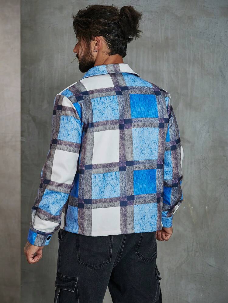 Men's New Arrival Long Sleeve Vintage Loose Fitting Plaid Woolen Jacket