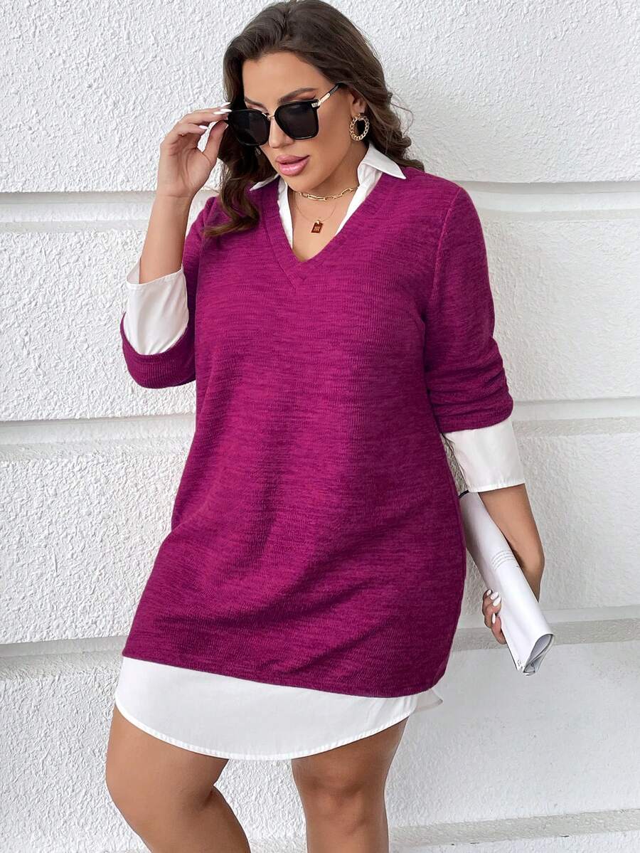 SHEIN Essnce Hơn 2 trong1 Đầm Tunic - Màu đỏ tím - Xem 1
