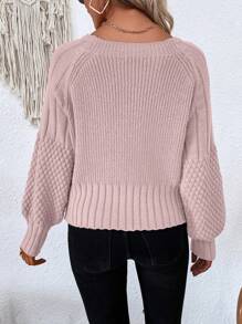 SHEIN LUNE Tay áo lồng đèn Nút Thiết kế Áo len Mở Áo len - Bụi hồng - Xem 2