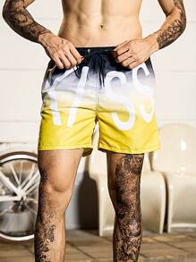 Manfinity Swimmode Bermudas De Playa Para Hombre Con Estampado Degradado Y Cintura Con Cordón
