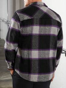 RueChic Men Plaid Print Flap Pocket Shacket - Black - View 2