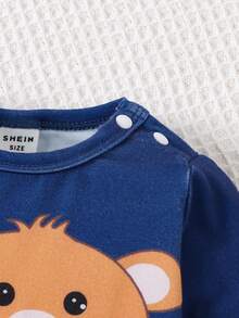 SHEIN 男嬰秋冬可愛企鵝熊印花休閒連身褲 - 彩色 - 查看 5