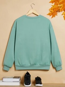 Teen Girl Tower & Letter Graphic Drop Shoulder Pullover - Mint Green - View 2