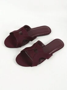 Women's Flat Hollow-Out Wine Red Slippers