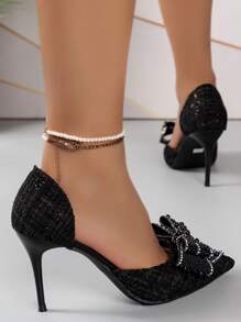 2025秋冬季女士高跟鞋，优雅，女士浅口鞋，精致，派对装扮，尖头高跟鞋 - 黑色 - 查看 7