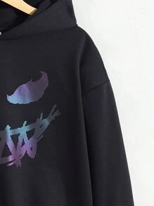 Teen Boy Reflective Cartoon Graphic Drop Shoulder Sweatshirt - Black - View 5