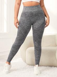 Yoga Basic Plus Size 無縫運動緊身褲 - 灰色 - 查看 3