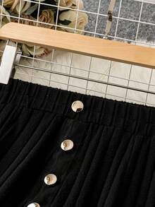 SHEIN Clasi Solid Color Pleated Buttoned Skirt - Black - View 3