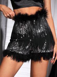Zolique Của phụ nữ Lông vũ Cắt tỉa Quần short - màu đen - Xem 1