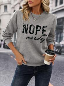 SHEIN LUNE Của phụ nữ Mẫu chữ Áo nỉ - Màu Xám nhạt - Xem 1