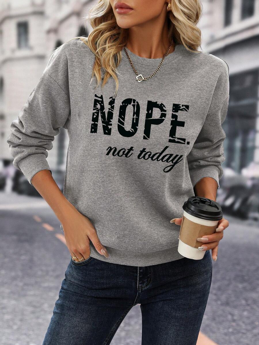 SHEIN LUNE Của phụ nữ Mẫu chữ Áo nỉ - Màu Xám nhạt - Xem 1