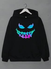 Teen Boy Reflective Cartoon Graphic Drop Shoulder Sweatshirt - Black - View 1
