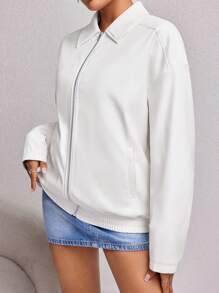 SHEIN EZwear Thả vai Dây kéo Da nhìn áo - trắng - Xem 4