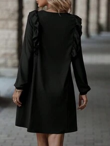 SHEIN LUNE Solid Color Single-breasted Dress - Black - View 2