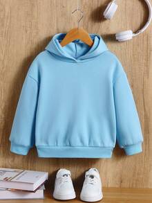 SHEIN Áo sweatshirt tay rớt vai in họa tiết hoa và khẩu hiệu dành cho bé gái - Màu xanh nhạt - Xem 2