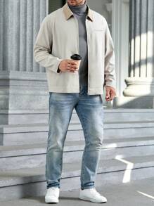 GENTILAND 宽松大码男士梭织休闲翻领夹克 - 卡其色 - 查看 4