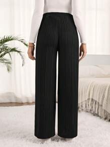 SHEIN Maternity Adjustable Waist Wide Leg Pants - Black - View 2