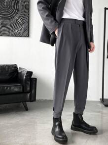Men's High-Waisted Drawstring Hem Casual Jogger Pants - Dark Grey - View 3