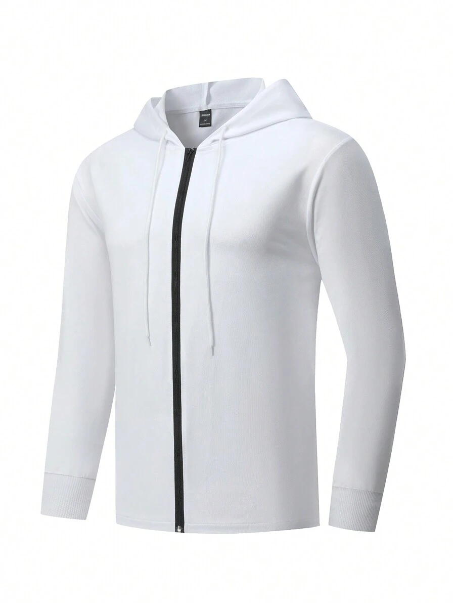 Manfinity Sport Corelite 男士帽兜束口運動外套，健身上衣 - 白色 - 查看 1
