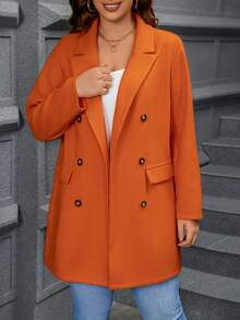 Calvaya Hơn Cổ áo Đôi ngực Áo khoác - Màu Cam cháy - Xem 5