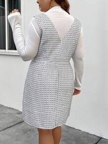 SHEIN Unity Kích thước lớn Kẻ sọc Kẹp chặt Eo Đầm Với Túi - trắng - Xem 2