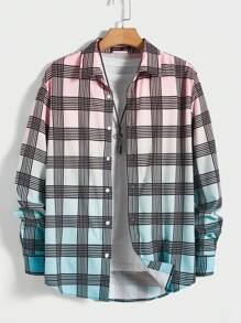 Manfinity RebelGame Camisa De Hombre Informal Tejida Con Cuadros - Verde - Ver 1