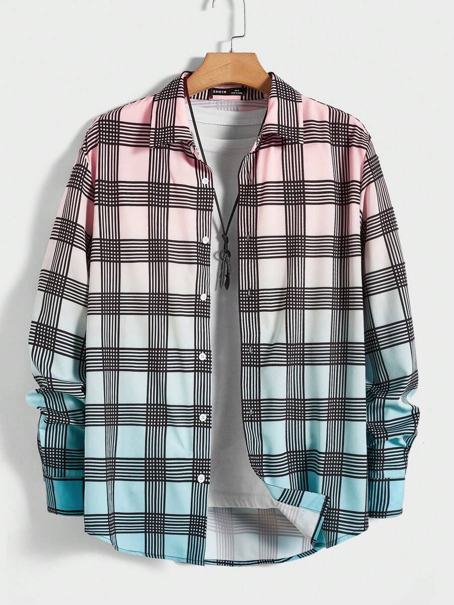 Manfinity RebelGame Camisa De Hombre Informal Tejida Con Cuadros - Verde - Ver 1