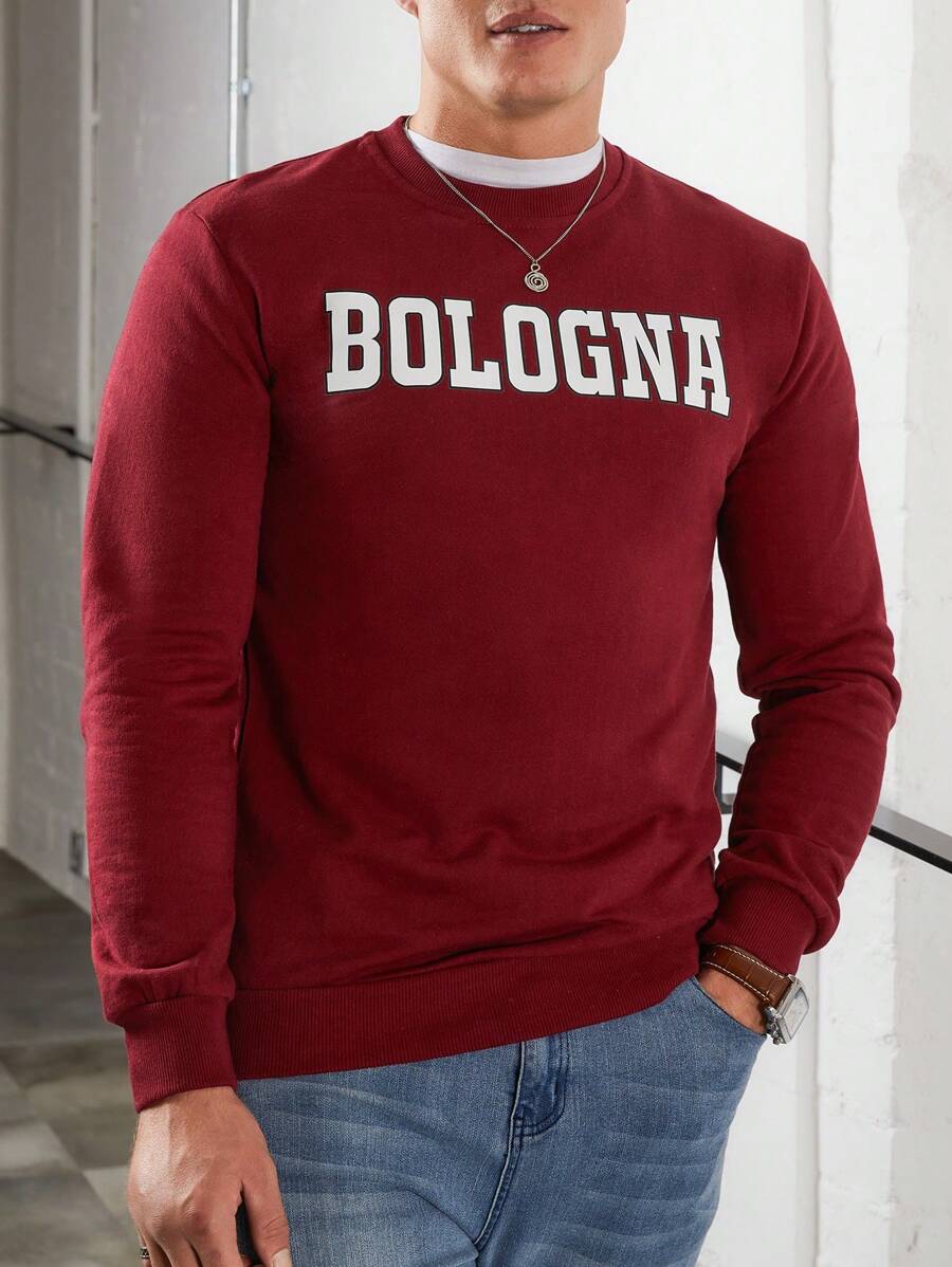 RueChic Men Letter Graphic Sweatshirt - Burgundy - View 1