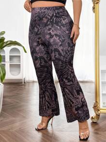 Flirla Plus Allover Print Flare Leg Pants Fall Cloth For Women - Multicolor - View 4