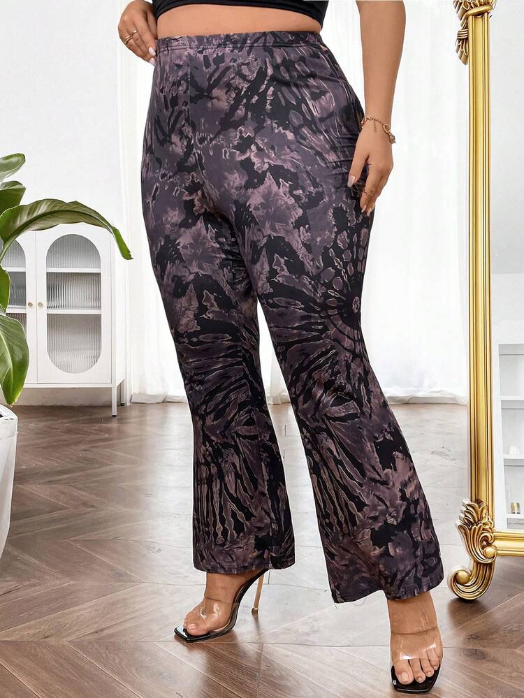 Plus Allover Print Flare Leg Pants Fall Cloth For Women