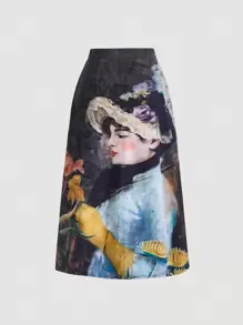 SHEIN MOD 女款人物印花牛仔裙 - 綠色 - 查看 2