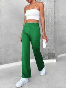 EURMUSE High Waist Straight Leg Pants - Green - View 1