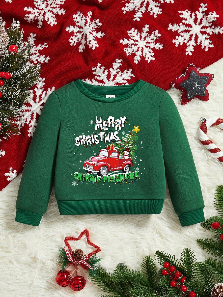 Baby Boy Christmas Print Sweatshirt - Green - View 1