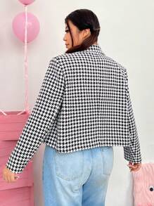 SHEIN EZwear 大碼雙排釦千鳥格西裝外套帶鈕扣細節 - 黑與白 - 查看 4