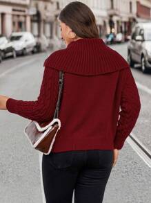 SHEIN LUNE 大码女式酒红色套头毛衣针织衫秋冬毛衣 - 酒紅色 - 查看 2