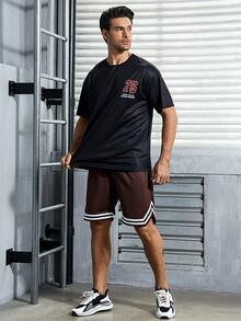 男士束口條紋運動短褲 - 棕色 - 查看 7