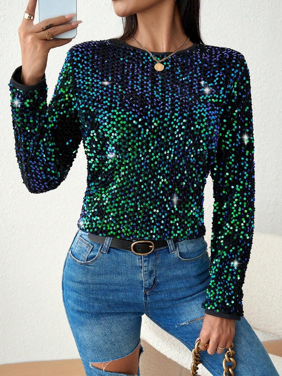 SHEIN Unity Kim sa Lỗ khóa trở lại Áo thun - màu xanh lá - Xem 1
