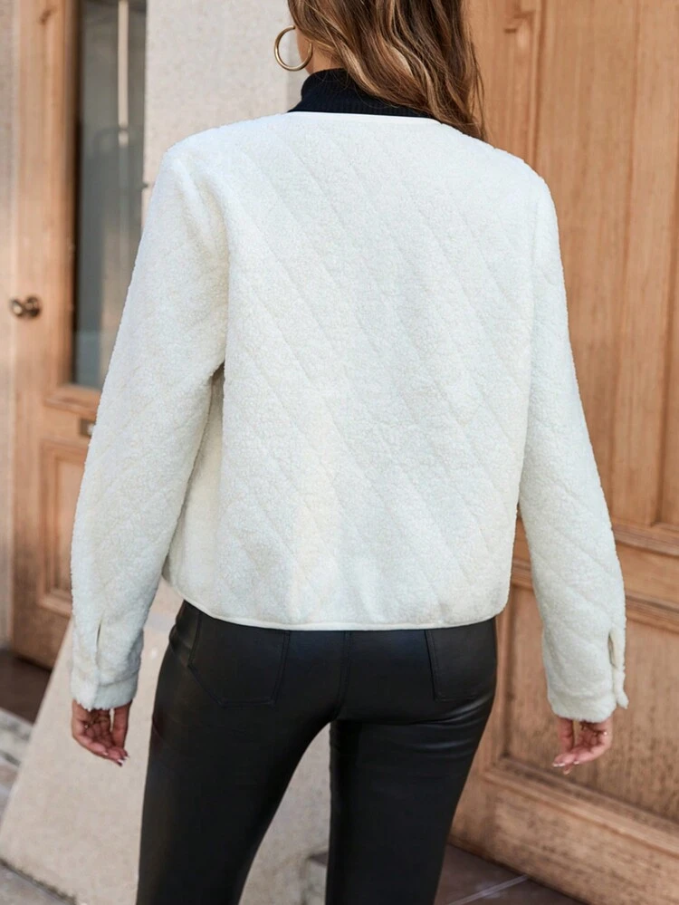 Flap Detail Button Front Teddy Jacket